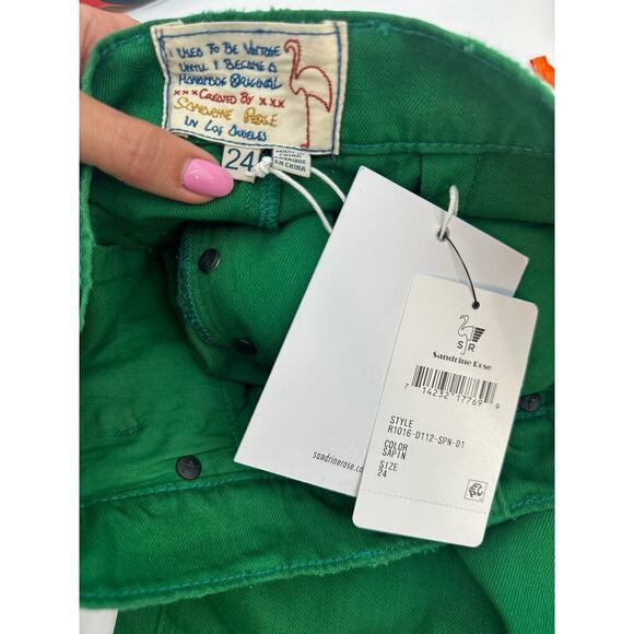 Free People x Sandrine Rose High Waisted Wide Leg Jeans Green - Picture 4 of 5